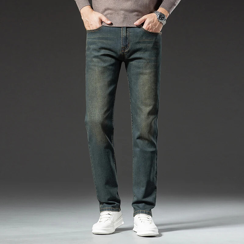 Sulee Premium Jeans Vīriešu 2023. gada rudens, jauni elastīgi augstas klases biznesa ikdienas veci vintage džinsi ar taisnām kājām