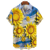 Vyriški marškiniai saulėgrąžomis marginti atlapais marškiniai vyriški madingi lininiai trumpomis rankovėmis