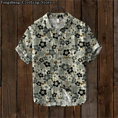 Vīriešu ar īsām piedurknēm lina apdrukāts krekls karpas apdruka japāņu populārs retro brīvdienu ikdienas ikdienas apģērbs liela izmēra XS-5XL