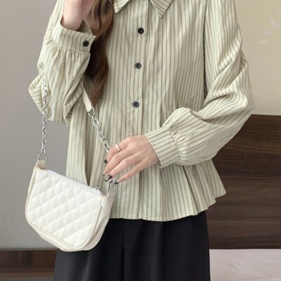 Moteriška pavasario vasara korėjietiškos mados mygtukai vienspalviai polo apykaklės moteriški marškiniai Elegantiški paprastumas medvilnė, tinkanti ilgomis rankovėmis