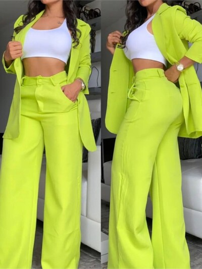 Jauns rudens sieviešu modes stingrs, robains apkakles uzvalks, divdaļīgs biznesa biroja ikdienas elegants sieviešu žakešu bikšu komplekts