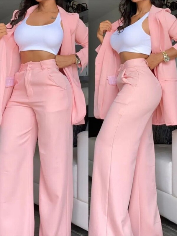 Jauns rudens sieviešu modes stingrs, robains apkakles uzvalks, divdaļīgs biznesa biroja ikdienas elegants sieviešu žakešu bikšu komplekts