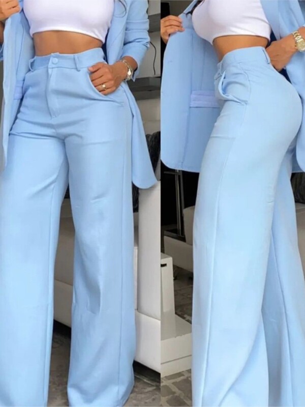 Jauns rudens sieviešu modes stingrs, robains apkakles uzvalks, divdaļīgs biznesa biroja ikdienas elegants sieviešu žakešu bikšu komplekts