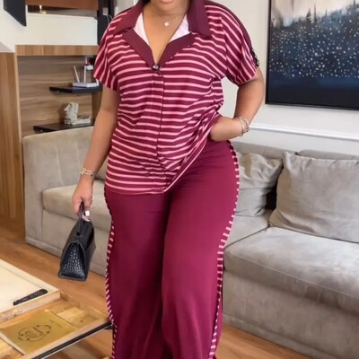 Vasaros mados dviejų dalių rinkinys moteriškas vienspalvis marškinėliai su apvaliu kaklu trumpomis rankovėmis, marginti plačiomis kelnėmis, laisvalaikio dviejų dalių rinkinys