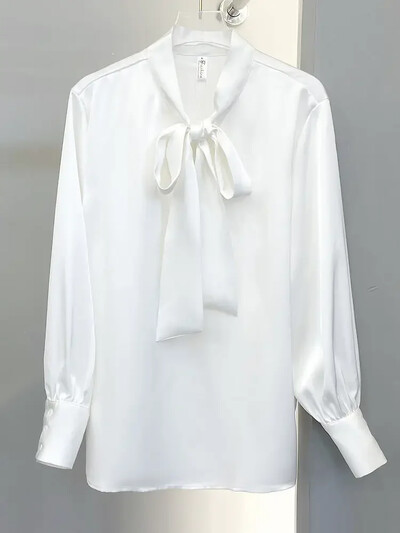 S-3XL Bow Palaidinės Moteriškos Tvirtos ilgomis rankovėmis Blusas Ropa Mujer Temperamento palaidinės, tinka moterims Estetiški drabužiai Visiems tinkantys pavasariniai drabužiai