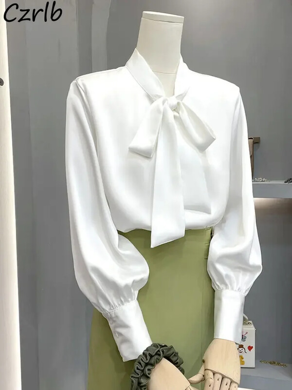 S-3XL Bow Palaidinės Moteriškos Tvirtos ilgomis rankovėmis Blusas Ropa Mujer Temperamento palaidinės, tinka moterims Estetiški drabužiai Visiems tinkantys pavasariniai drabužiai