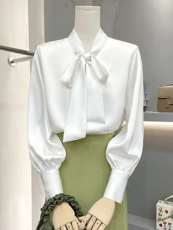 S-3XL Bow Palaidinės Moteriškos Tvirtos ilgomis rankovėmis Blusas Ropa Mujer Temperamento palaidinės, tinka moterims Estetiški drabužiai Visiems tinkantys pavasariniai drabužiai
