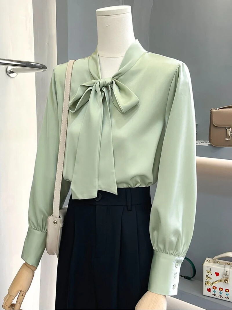 S-3XL Bow Palaidinės Moteriškos Tvirtos ilgomis rankovėmis Blusas Ropa Mujer Temperamento palaidinės, tinka moterims Estetiški drabužiai Visiems tinkantys pavasariniai drabužiai