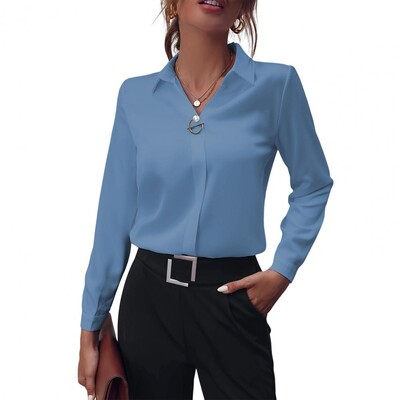 Karštas 2024 m. išpardavimas Moteriški laisvi marškiniai su V kaklu Šifono madinga palaidinė Laisvalaikio moteriškos palaidinės seksualus megztinis plius dydis