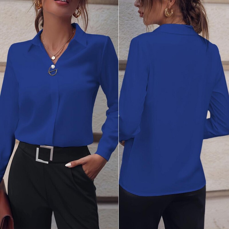 Karštas 2024 m. išpardavimas Moteriški laisvi marškiniai su V kaklu Šifono madinga palaidinė Laisvalaikio moteriškos palaidinės seksualus megztinis plius dydis