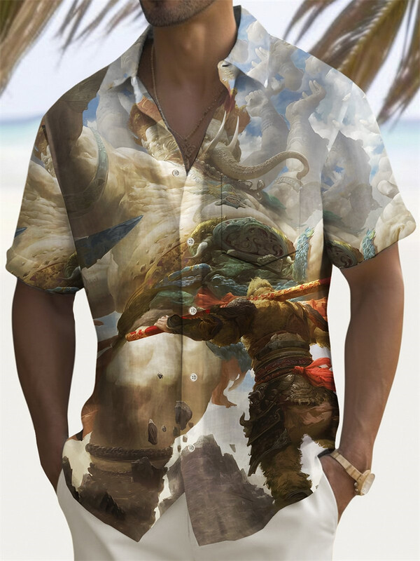 Juodi Goku 2024 marškiniai atvartas madingi havajietiški marškiniai trumpomis rankovėmis laisvi vyriški marškiniai kasdieniai socialiniai aukščiausios klasės marškiniai marginti