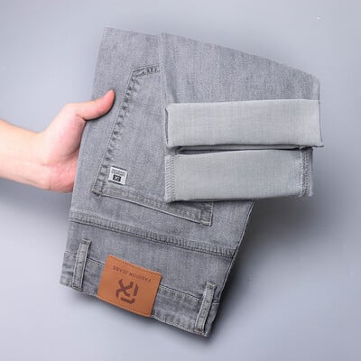 2024, primăvară vară, blugi elastici pentru bărbați, pantaloni de denim ocazional, slim fit, pantaloni albaștri, îmbrăcăminte pentru bărbați