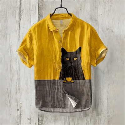 Marškiniai trumpomis rankovėmis su sakurų raštu, japoniškas vintažinio meno linas, bambuko medvilniniai marškiniai, atsitiktinės Havajų atostogos