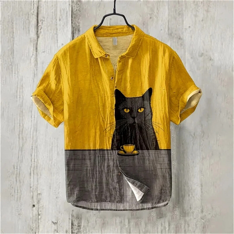 Marškiniai trumpomis rankovėmis su sakurų raštu, japoniškas vintažinio meno linas, bambuko medvilniniai marškiniai, atsitiktinės Havajų atostogos