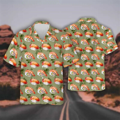 Havaju gardas ātrās ēdināšanas Bento suši garneļu grafikas sieviešu pludmales krekls Hip Hop rīsu bumbu atloka krekls vīriešu top krekls