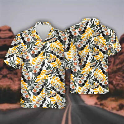 Havaju gardas ātrās ēdināšanas Bento suši garneļu grafikas sieviešu pludmales krekls Hip Hop rīsu bumbu atloka krekls vīriešu top krekls