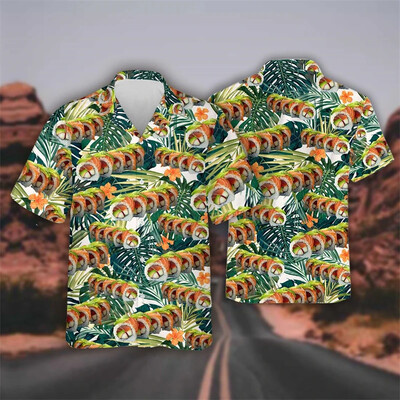 Havaju gardas ātrās ēdināšanas Bento suši garneļu grafikas sieviešu pludmales krekls Hip Hop rīsu bumbu atloka krekls vīriešu top krekls