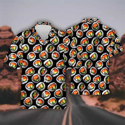 Havaju gardas ātrās ēdināšanas Bento suši garneļu grafikas sieviešu pludmales krekls Hip Hop rīsu bumbu atloka krekls vīriešu top krekls