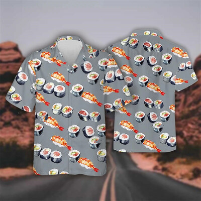 Havaju gardas ātrās ēdināšanas Bento suši garneļu grafikas sieviešu pludmales krekls Hip Hop rīsu bumbu atloka krekls vīriešu top krekls