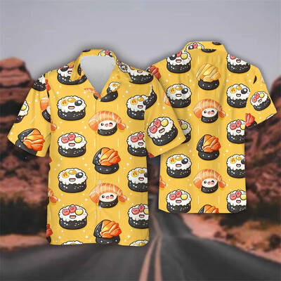 Havaju gardas ātrās ēdināšanas Bento suši garneļu grafikas sieviešu pludmales krekls Hip Hop rīsu bumbu atloka krekls vīriešu top krekls