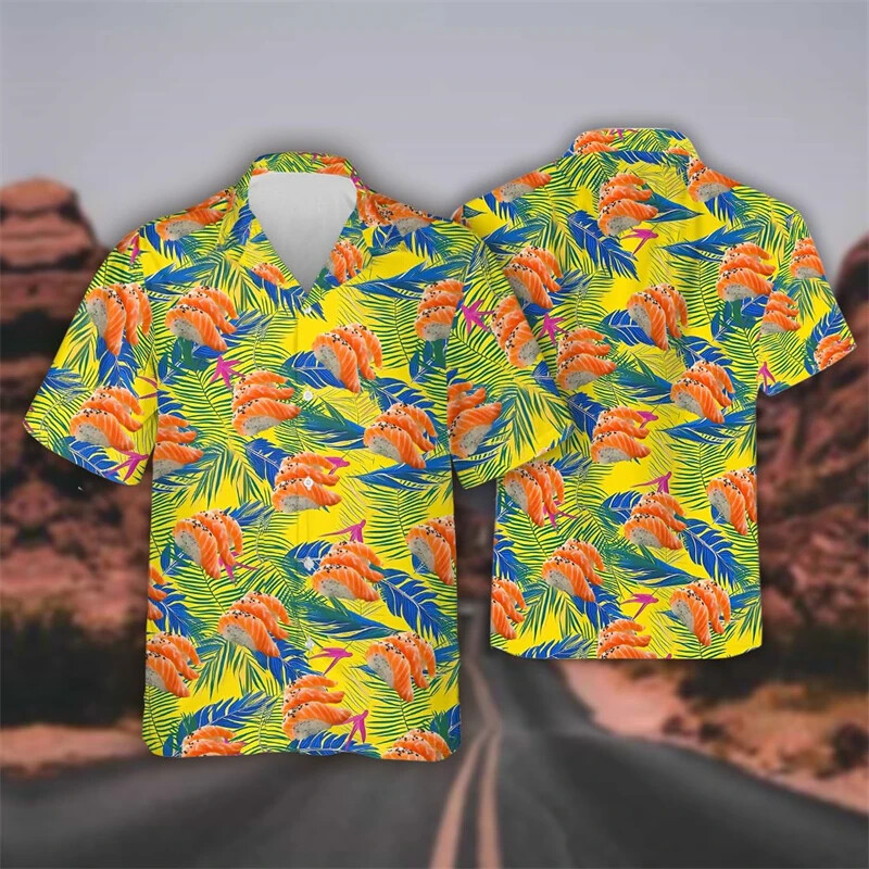 Havaju gardas ātrās ēdināšanas Bento suši garneļu grafikas sieviešu pludmales krekls Hip Hop rīsu bumbu atloka krekls vīriešu top krekls