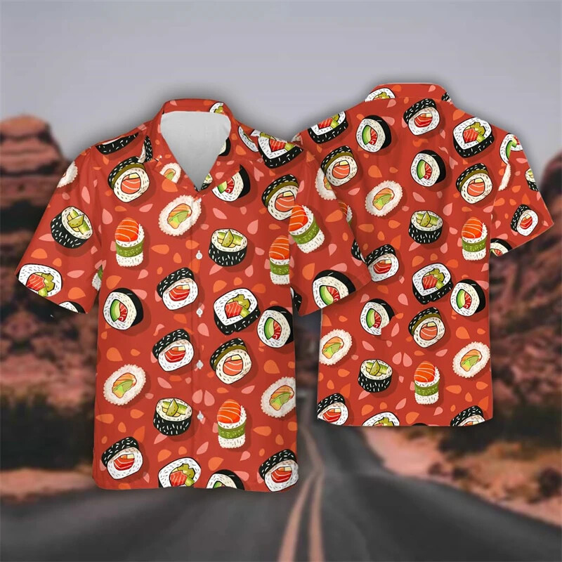 Havaju gardas ātrās ēdināšanas Bento suši garneļu grafikas sieviešu pludmales krekls Hip Hop rīsu bumbu atloka krekls vīriešu top krekls