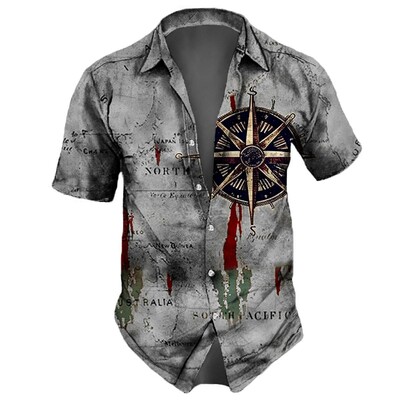 Vintage retro jūras stila 3D apdruka ar īsām piedurknēm vasaras ikdienas top brīvi Havaju krekli vīriešiem Jauna Camisa Slim Fit ziedu blūze