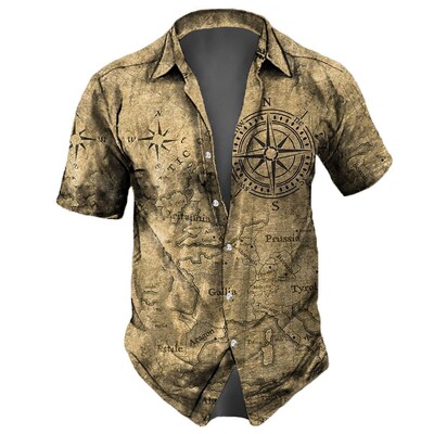 Vintažinis retro jūrinis 3D spausdinimas trumpomis rankovėmis vasaros laisvalaikio viršūnėje Laisvi havajietiški marškiniai vyrams Nauja Camisa Slim Fit gėlėta palaidinė