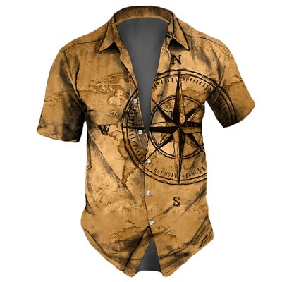 Vintažinis retro jūrinis 3D spausdinimas trumpomis rankovėmis vasaros laisvalaikio viršūnėje Laisvi havajietiški marškiniai vyrams Nauja Camisa Slim Fit gėlėta palaidinė