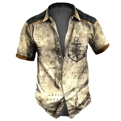 Vintažinis retro jūrinis 3D spausdinimas trumpomis rankovėmis vasaros laisvalaikio viršūnėje Laisvi havajietiški marškiniai vyrams Nauja Camisa Slim Fit gėlėta palaidinė