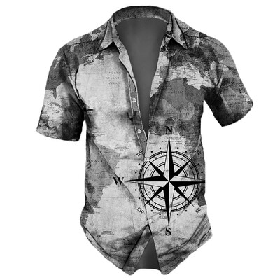 Vintažinis retro jūrinis 3D spausdinimas trumpomis rankovėmis vasaros laisvalaikio viršūnėje Laisvi havajietiški marškiniai vyrams Nauja Camisa Slim Fit gėlėta palaidinė