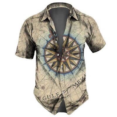 Vintažinis retro jūrinis 3D spausdinimas trumpomis rankovėmis vasaros laisvalaikio viršūnėje Laisvi havajietiški marškiniai vyrams Nauja Camisa Slim Fit gėlėta palaidinė