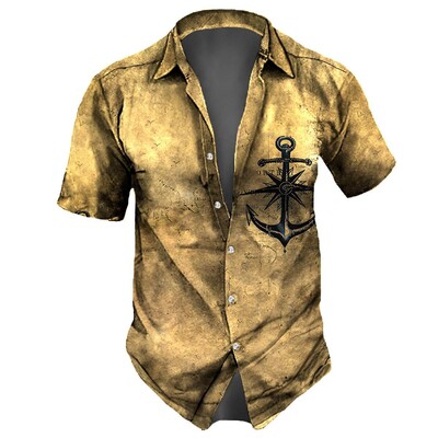 Vintažinis retro jūrinis 3D spausdinimas trumpomis rankovėmis vasaros laisvalaikio viršūnėje Laisvi havajietiški marškiniai vyrams Nauja Camisa Slim Fit gėlėta palaidinė