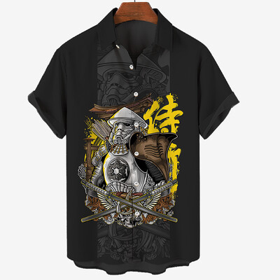 Didelės mados marškinėliai trumpomis rankovėmis vyrams O-kaklo japonų samurajų 3D spausdinimo vyriški marškiniai Harajuku stiliaus vyriški drabužiai vasarą
