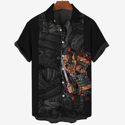 Didelės mados marškinėliai trumpomis rankovėmis vyrams O-kaklo japonų samurajų 3D spausdinimo vyriški marškiniai Harajuku stiliaus vyriški drabužiai vasarą