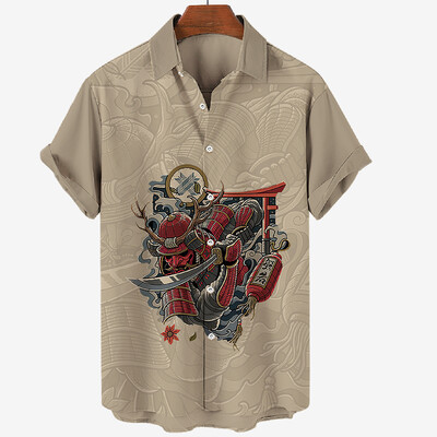 Didelės mados marškinėliai trumpomis rankovėmis vyrams O-kaklo japonų samurajų 3D spausdinimo vyriški marškiniai Harajuku stiliaus vyriški drabužiai vasarą