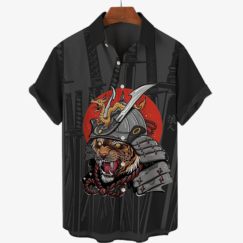Didelės mados marškinėliai trumpomis rankovėmis vyrams O-kaklo japonų samurajų 3D spausdinimo vyriški marškiniai Harajuku stiliaus vyriški drabužiai vasarą