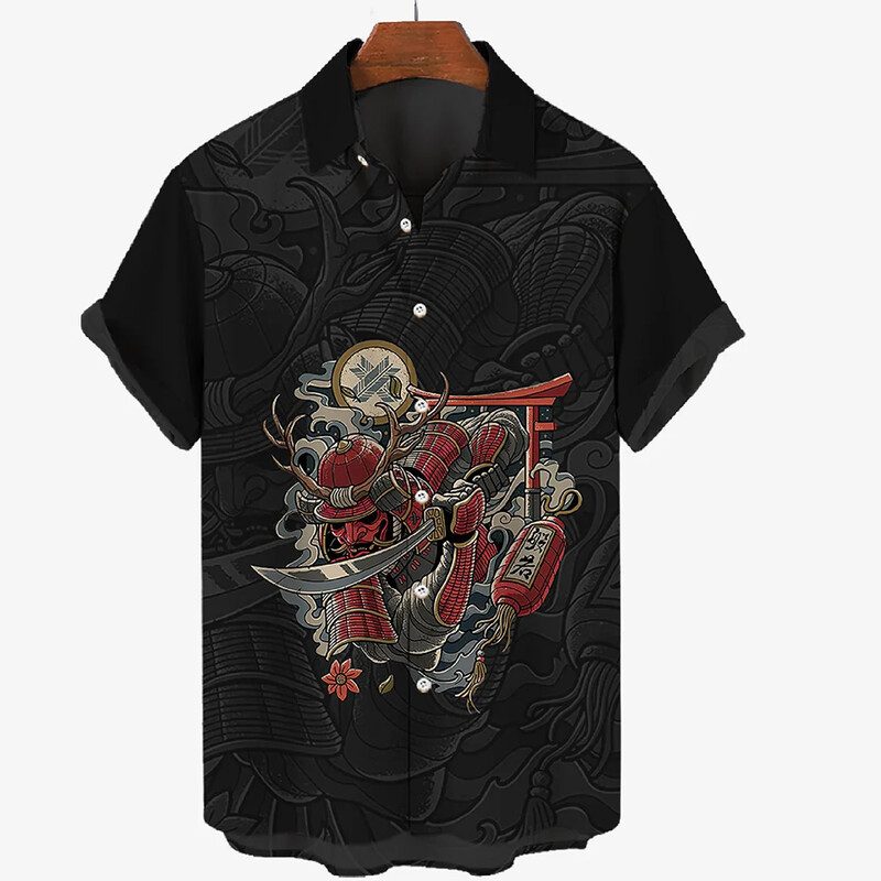 Didelės mados marškinėliai trumpomis rankovėmis vyrams O-kaklo japonų samurajų 3D spausdinimo vyriški marškiniai Harajuku stiliaus vyriški drabužiai vasarą