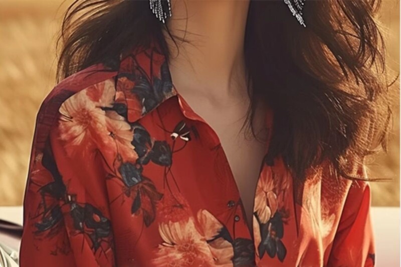 Populiarūs lengvi atvartai ilgomis rankovėmis, 2024 m. Nauji moteriški rudeniniai prancūziško dizaino marškiniai su raudonais raštais