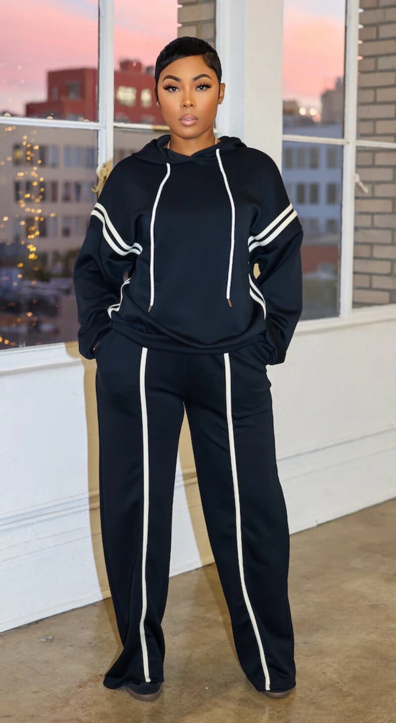 Rudens ziemas modes vienkrāsains divdaļīgs komplekts Sieviešu džemperis ar garām piedurknēm ar kapuci, garas bikses, ikdienas sporta divdaļīgs komplekts