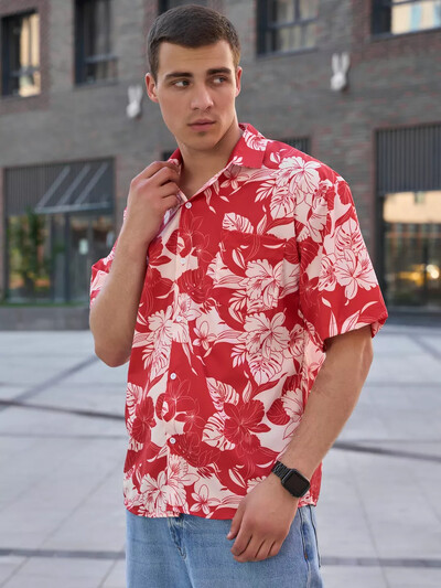 Hawaii särgid Meeste vabaaja lühikeste varrukatega särk, lilleprinteriga särk Meeste särk Top Mood Tänavarõivad Suured meeste rõivad