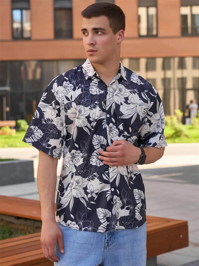 Hawaii särgid Meeste vabaaja lühikeste varrukatega särk, lilleprinteriga särk Meeste särk Top Mood Tänavarõivad Suured meeste rõivad