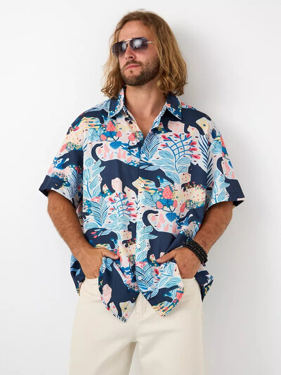 Hawaii särgid Meeste vabaaja lühikeste varrukatega särk, lilleprinteriga särk Meeste särk Top Mood Tänavarõivad Suured meeste rõivad