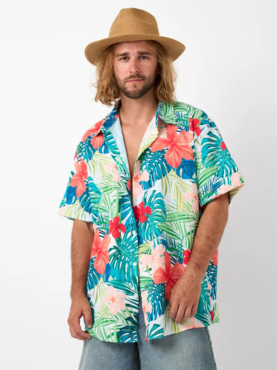 Hawaii särgid Meeste vabaaja lühikeste varrukatega särk, lilleprinteriga särk Meeste särk Top Mood Tänavarõivad Suured meeste rõivad