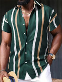 Vasaras svītru krāsu bloks 3D apdrukāts ikdienas biroja krekls vīriešu sieviešu ikdienas modes vintage krekls ar īsām piedurknēm Vīriešu krekls