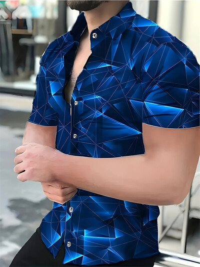 Vasaras svītru krāsu bloks 3D apdrukāts ikdienas biroja krekls vīriešu sieviešu ikdienas modes vintage krekls ar īsām piedurknēm Vīriešu krekls