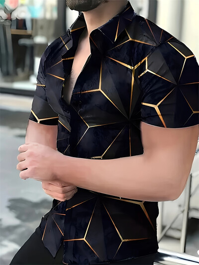 Vasaras svītru krāsu bloks 3D apdrukāts ikdienas biroja krekls vīriešu sieviešu ikdienas modes vintage krekls ar īsām piedurknēm Vīriešu krekls