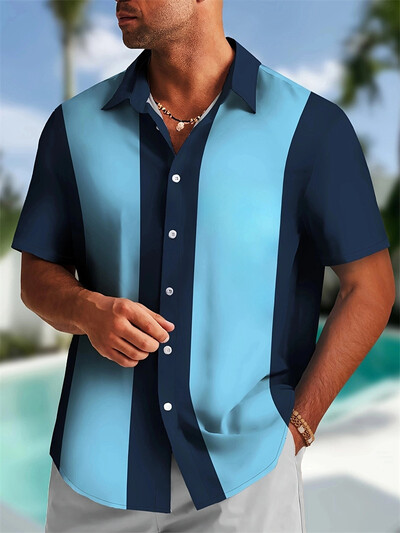 Vasaras svītru krāsu bloks 3D apdrukāts ikdienas biroja krekls vīriešu sieviešu ikdienas modes vintage krekls ar īsām piedurknēm Vīriešu krekls