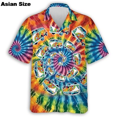 Spalvingi hipių autobusų automobiliai vyriški vasariniai taikos ir meilės spausdinti mygtukai minkšta, kvėpuojanti krūtinės kišenė, laisvalaikio havajietiški marškiniai, vyriški viršutiniai drabužiai