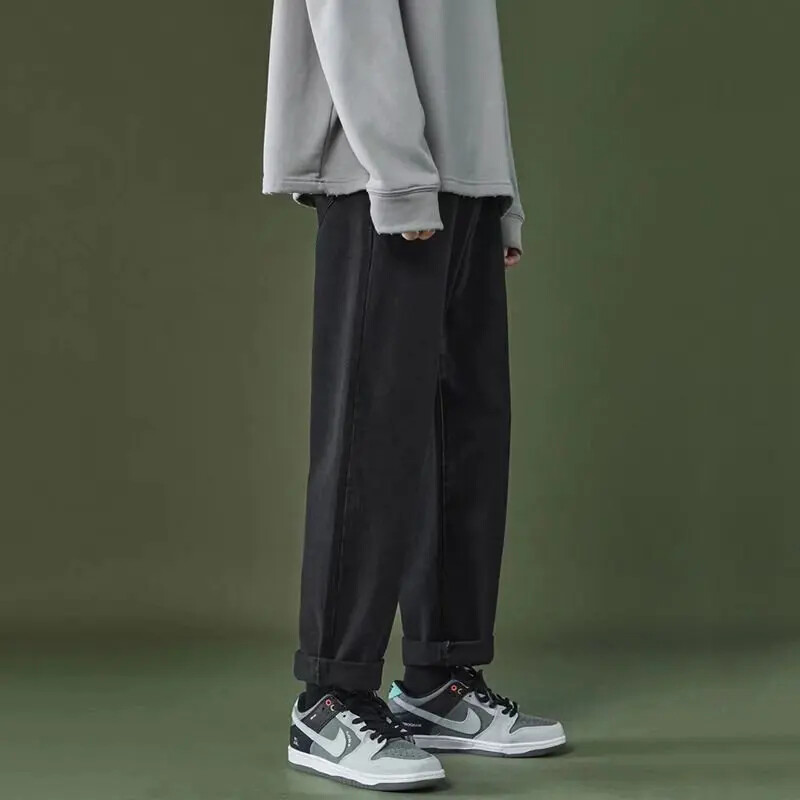 Ikdienas Džinsi Vīriešiem Pavasaris Rudens Ziema Jauns Stils Pelēka Taisna Kāja Brīvi Pieguļ Platas Kājas Trendy Flow Ikdienas garas bikses